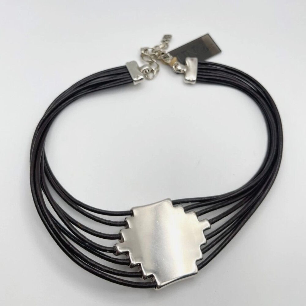 Uno de 50 Fearless Attached Crystal Choker Necklace Silver Multi Strand leather - Picture 9 of 15